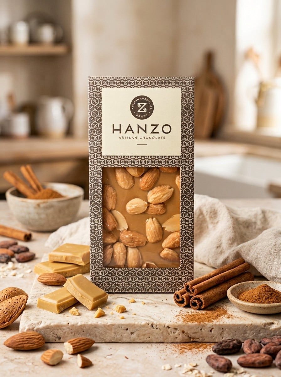 gold chocolate with roasted almonds and cinnamon